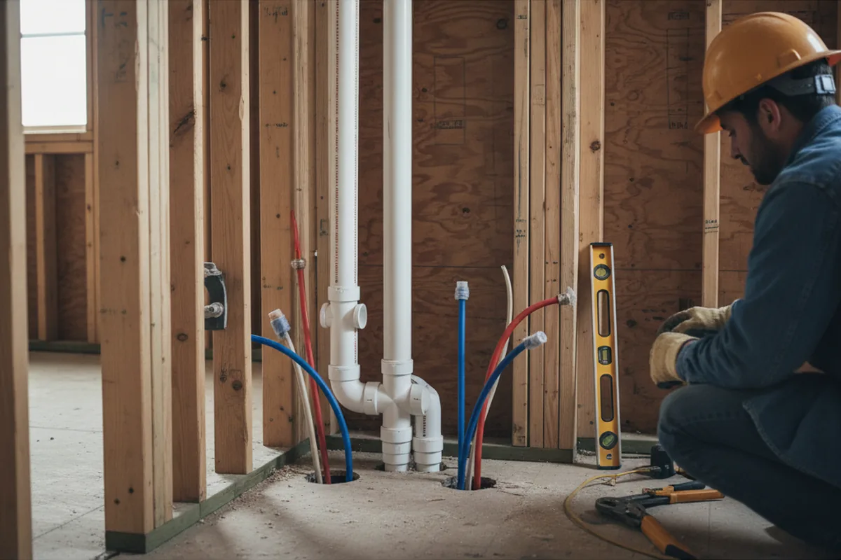 Drain and supply rough-in during Sump Pump Repair in Axton